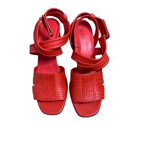 Via Spiga Poppy Red Open Toe Wedge Quilted Leather Sandals | 9.5